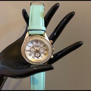 SOLD Mint Rhinestone Watch